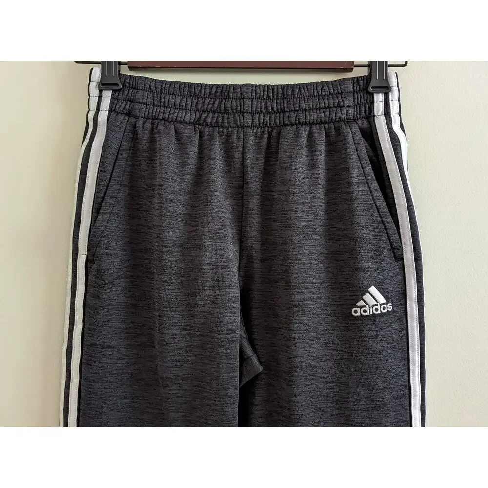 Adidas 3 Stripe Athletic Pants Sz L/14-16 Heathered Charcoal Pockets